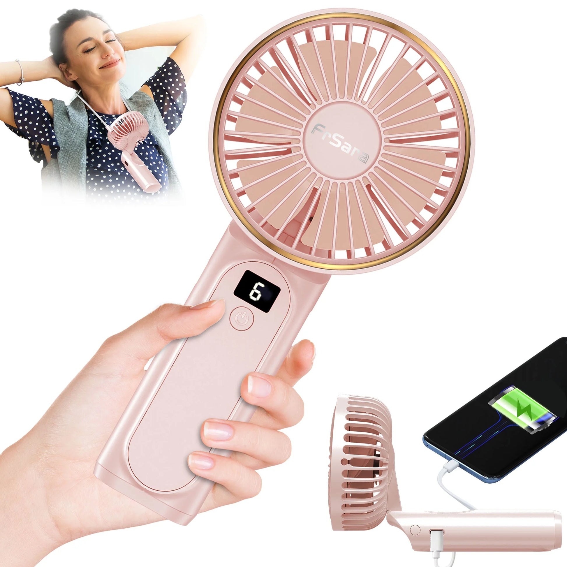 Portable Handheld Mini Fan,Neck Fan,4000Mah Desk Fan,180°Adjustable,6 Speed Wind, Display Electricity in Real Time,Usb Rechargeable Foldable Fan,Quiet Personal Fan with Power Bank -Light Blue