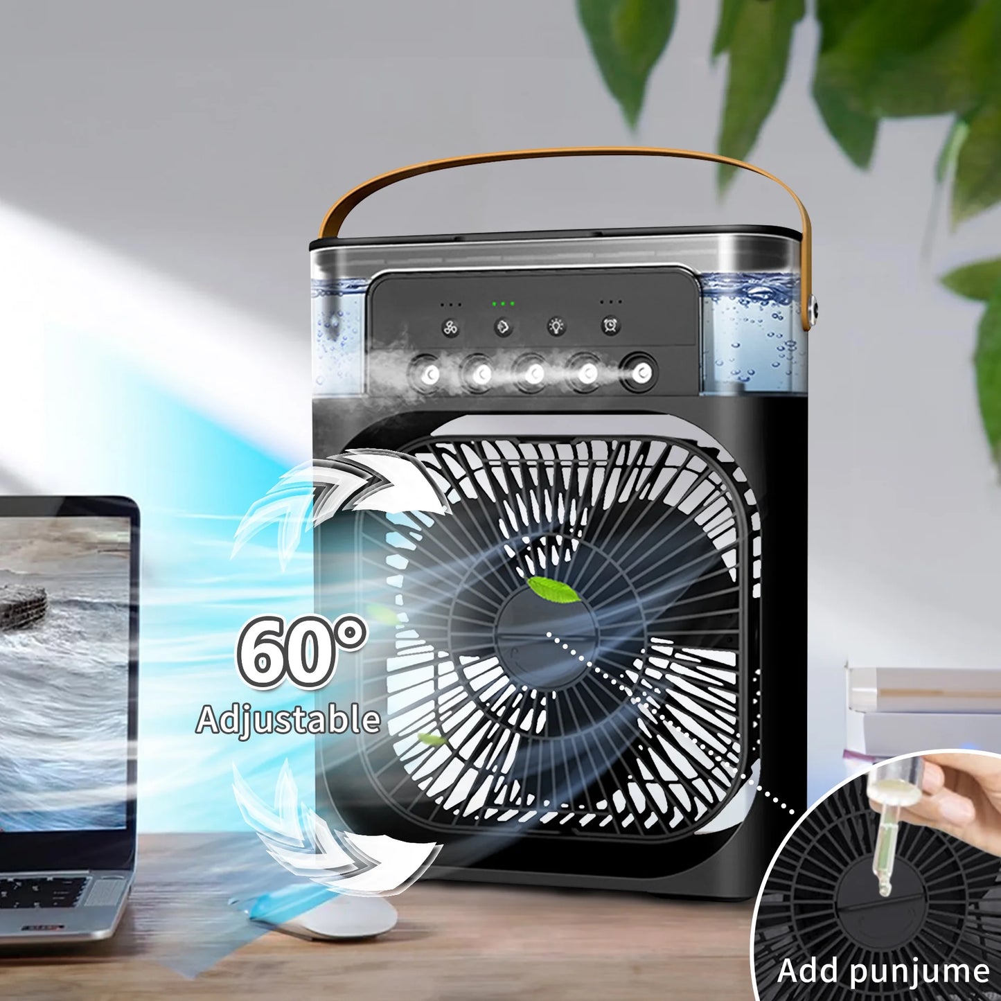 Portable Air Conditioner,  3-IN-1 Personal Air Cooler, 3 Speeds, 7-Color Night Light, USB Powered Small Cooling Fan, Mini Evaporative Air Cooler for Room Desk Car, Black