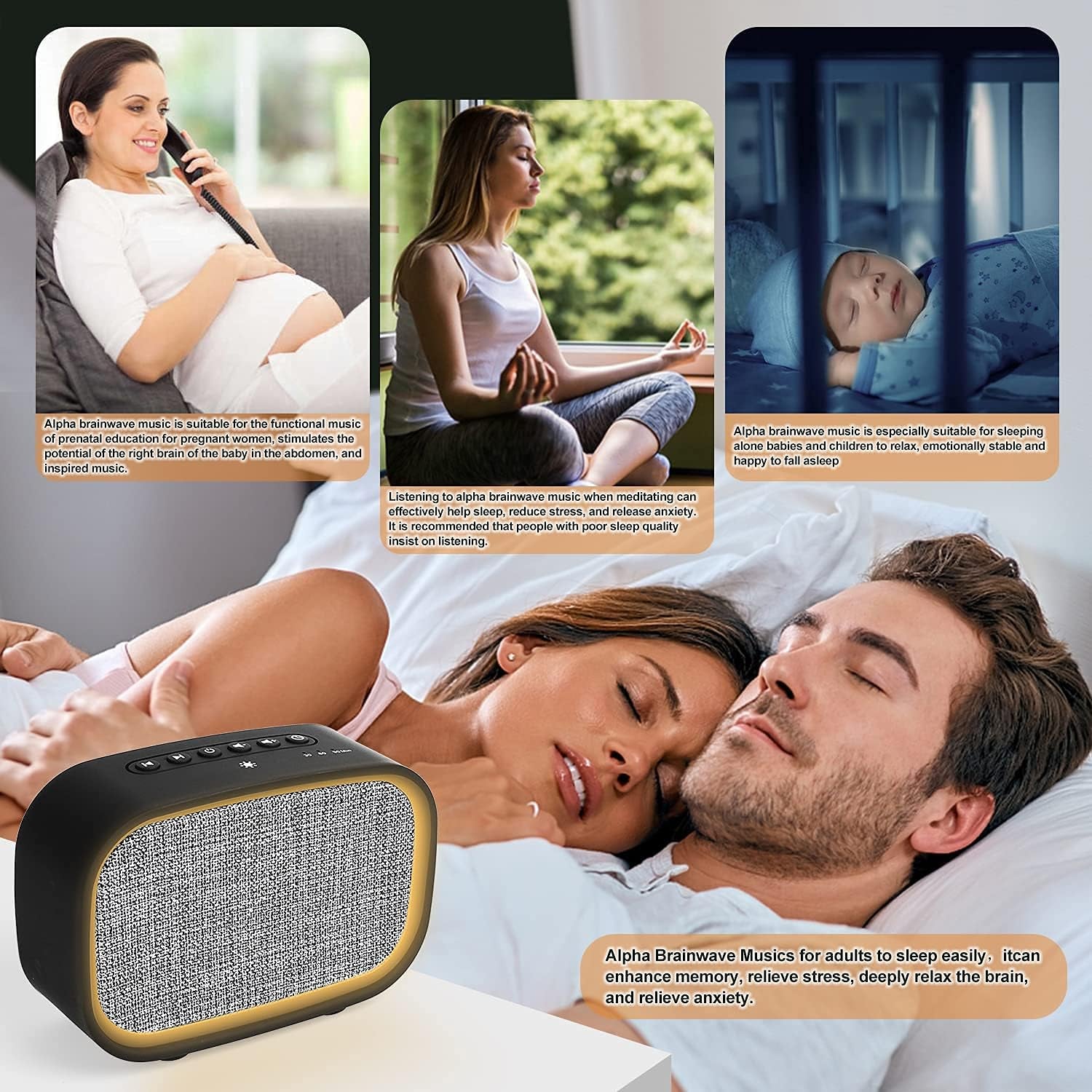 White Noise Sleeping Machine /Professional Alpha Brainwave Musics for Baby &Pregnant Woman&Adults, with Warm Color Night Light ,10 Professional Sounds & Auto-Off Timer. (Black, Small), White,Black