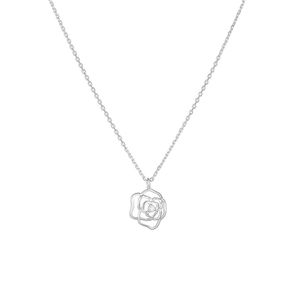 French Retro Hollow Rose Sterling Silver Necklace Women's Accessories