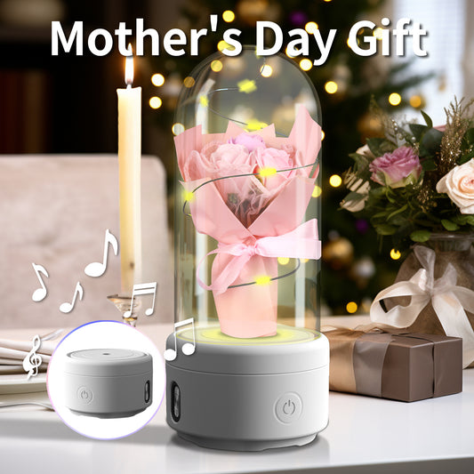 Creative 2 In 1 Bouquet LED Light and Bluetooth-compatible Speaker Mother's Day Gift Rose Luminous Night Light Ornament in Glass Cover