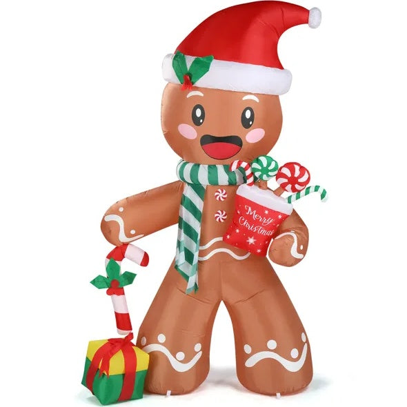 7.9 FT Lighted Christmas Inflatable Decoration, Inflatable Gingerbread Man Outdoor Decoration, Funny Blow Up Yard Decorations With Built-in LED Lights For Holiday Party Front Yard Lawn Garden Decor