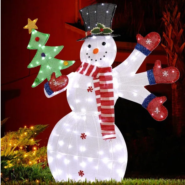 Lighted Snowman Christmas Yard Decorations, Pre-lit 2D Snowman Waving Hands With 170 LED Warm White Lights And Stakes For Xmas Outdoor Holiday Indoor Decor Lighted Holiday Displays