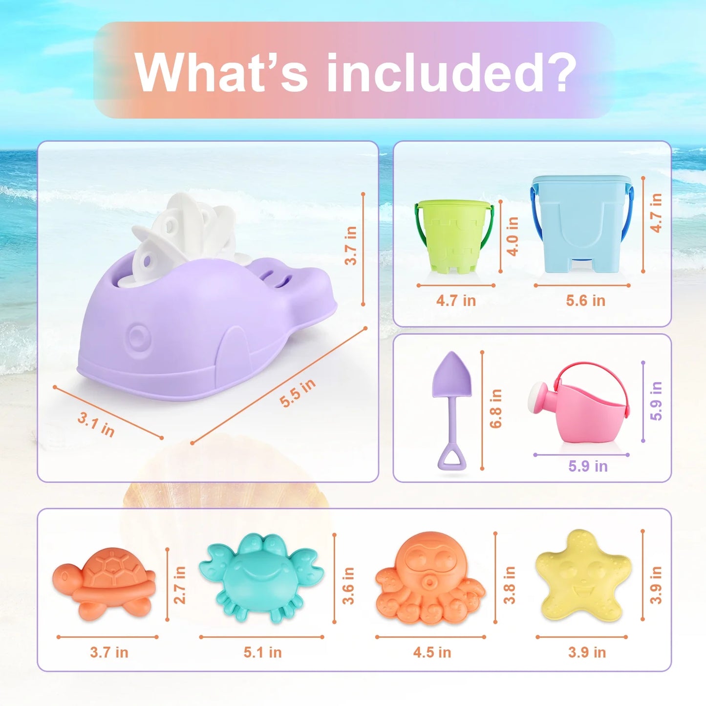 Beach Toys for Toddlers Kids, Sand Toys for Kids Toddler, Sandbox Toy for Toddler Incl Beach Bucket and Shovel Set, Animal Mold, Travel Beach Toy for Toddler 3-4-6-8-10 with Castle Bucket