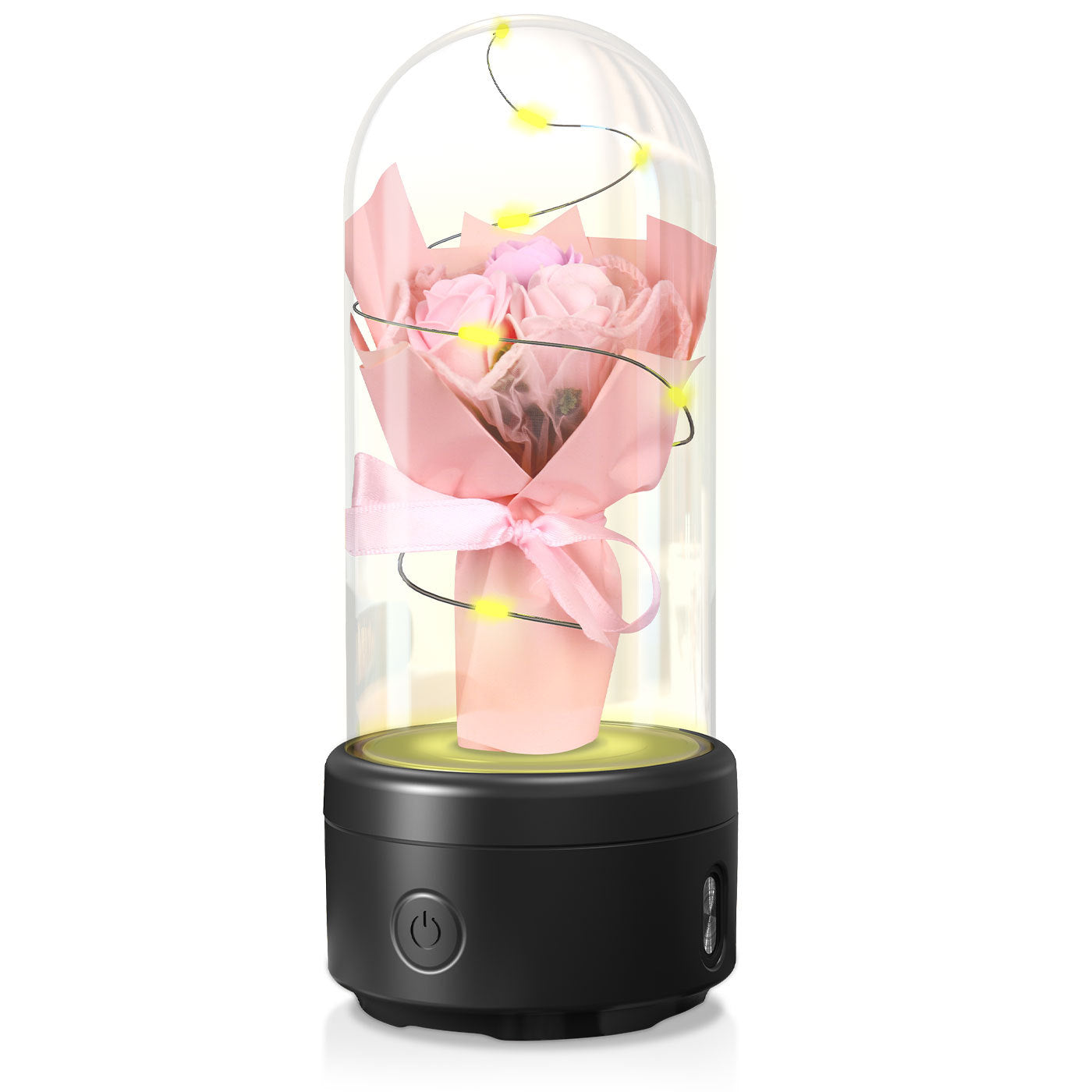 Creative 2 In 1 Bouquet LED Light and Bluetooth-compatible Speaker Mother's Day Gift Rose Luminous Night Light Ornament in Glass Cover