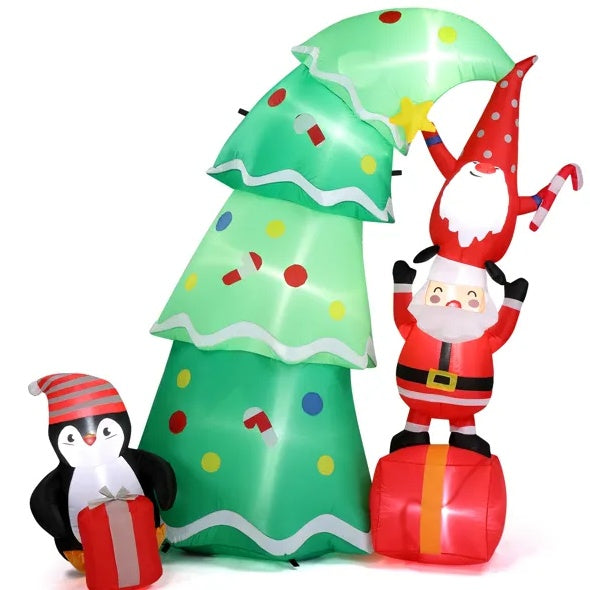 6 FT Lighted Christmas Inflatable Decoration, Inflatable Christmas Tree With Elf And Santa Claus, Funny Blow Up Yard Decorations With Built-in LED Lights For Holiday Party Front Yard Lawn Garden Decor