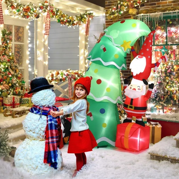 6 FT Lighted Christmas Inflatable Decoration, Inflatable Christmas Tree With Elf And Santa Claus, Funny Blow Up Yard Decorations With Built-in LED Lights For Holiday Party Front Yard Lawn Garden Decor