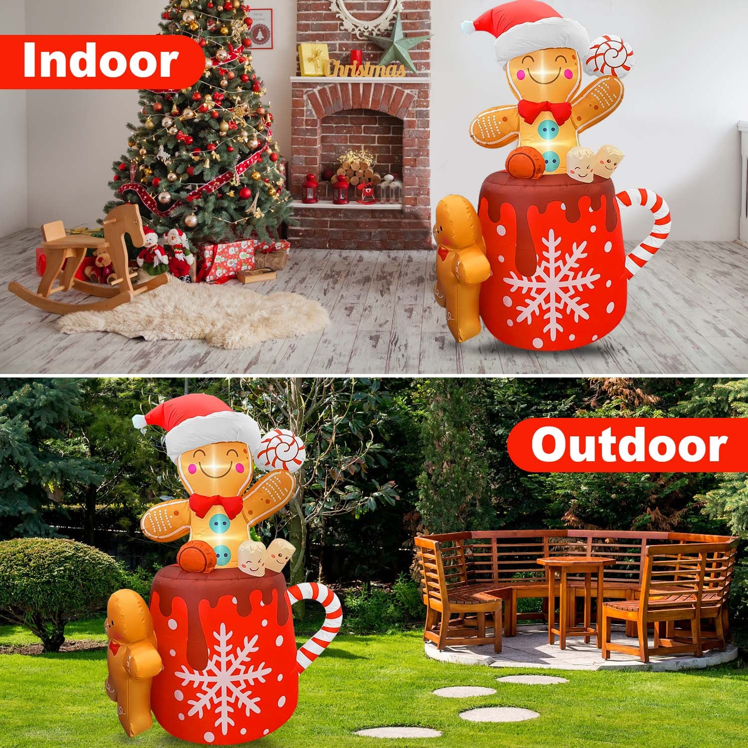 6Ft Christmas Inflatables Outdoor Decorations, Christmas Blow-Up Yard Decorations Gingerbread Man for Garden Lawn Xmas Decor