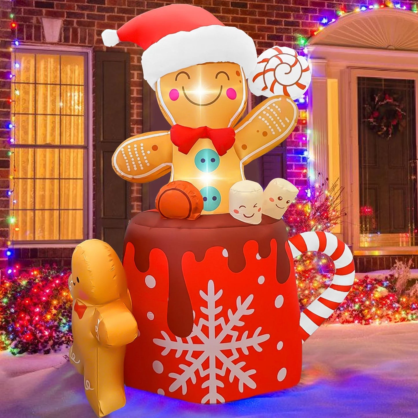 6Ft Christmas Inflatables Outdoor Decorations, Christmas Blow-Up Yard Decorations Gingerbread Man for Garden Lawn Xmas Decor