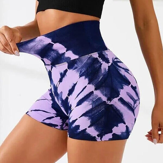 Tie Dye V-Back Yoga Biker Shorts, Elevate Your Workout Style Seamless High Waisted Contour Gym Yoga Biker Shorts