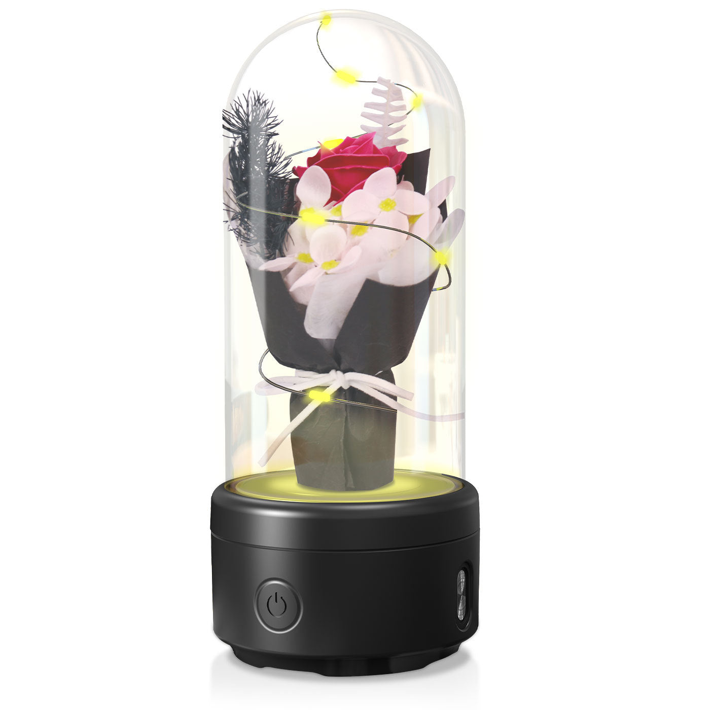 Creative 2 In 1 Bouquet LED Light and Bluetooth-compatible Speaker Mother's Day Gift Rose Luminous Night Light Ornament in Glass Cover