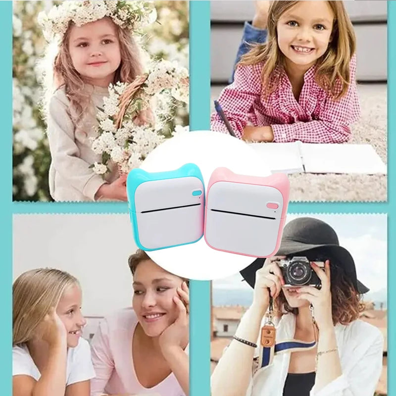 Mini Printer Bluetooth Pocket Thermal Printer Inkless Study Notes Self-Adhesive Label Wireless Photo Printer