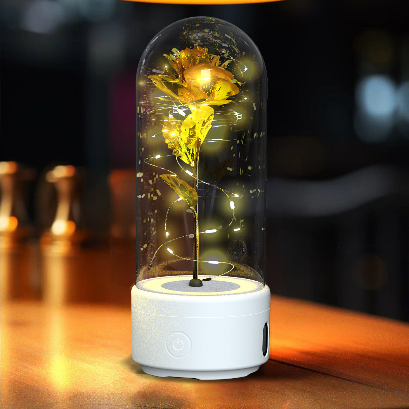 Creative 2 In 1 Rose Flowers LED Light and Bluetooth-compatible Speaker Valentine's Day Gift Rose Luminous Night Light Ornament in Glass Cover